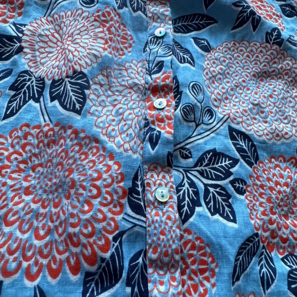 Like New Cynthia Rowley Linen Tank Top Tunic Red Blue Floral Button Front Sz M - Picture 4 of 6